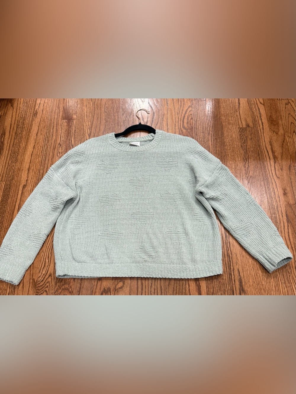Only Women’s Crewneck Sweater in Pale Mint Chenille with Hearts Size M
